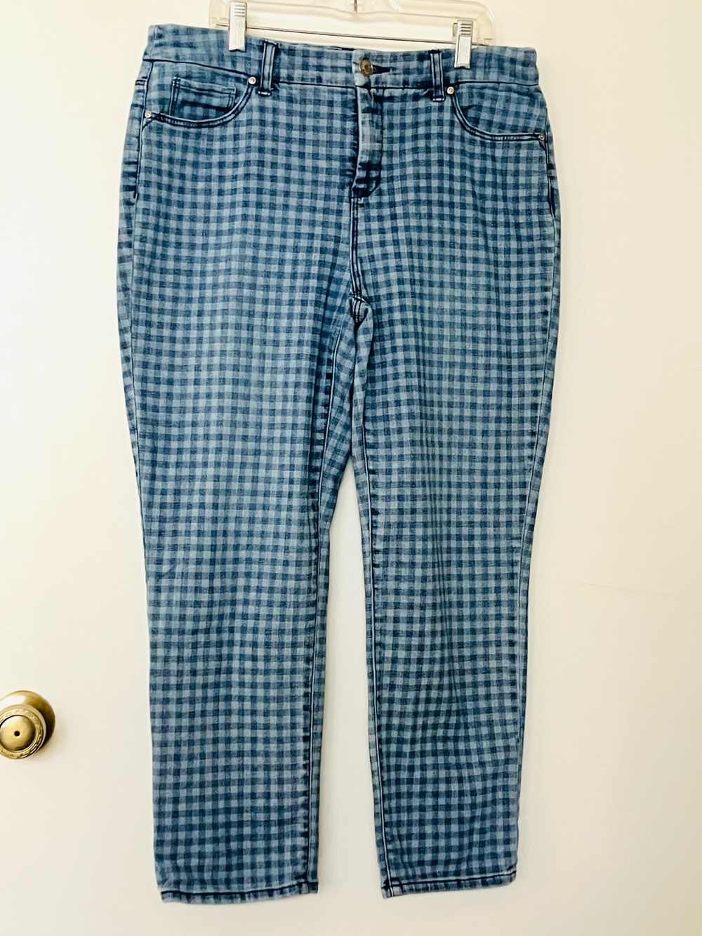 Chicos So Slimming Girlfriend Slim Ankle Jeans Blue Plaid Size 1.5 R US 10